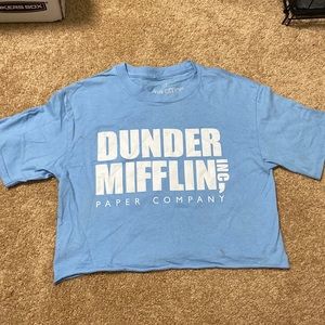 Tilly‘s The Office Dunder Mifflin Paper Company Baby Blue Crop Top T-Shirt